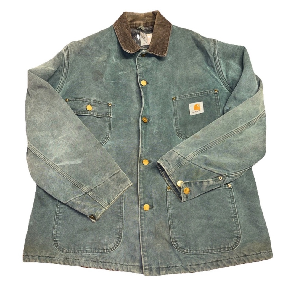 Vintage Carhartt Green Jacket Duck Canvas Blanket Lined Made‎ USA Size Medium